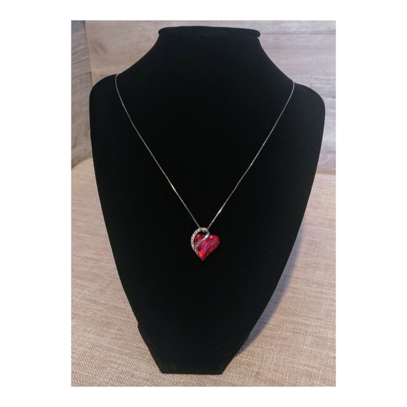 Red Heart Crystal Silver Necklace 